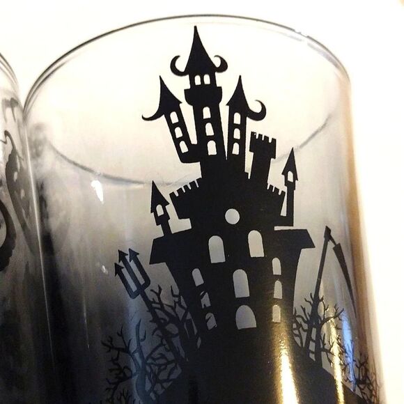 Black Frosted Spooky Halloween Printed 4" Glass Tumblers Set of 3 NWT - Picture 7 of 16